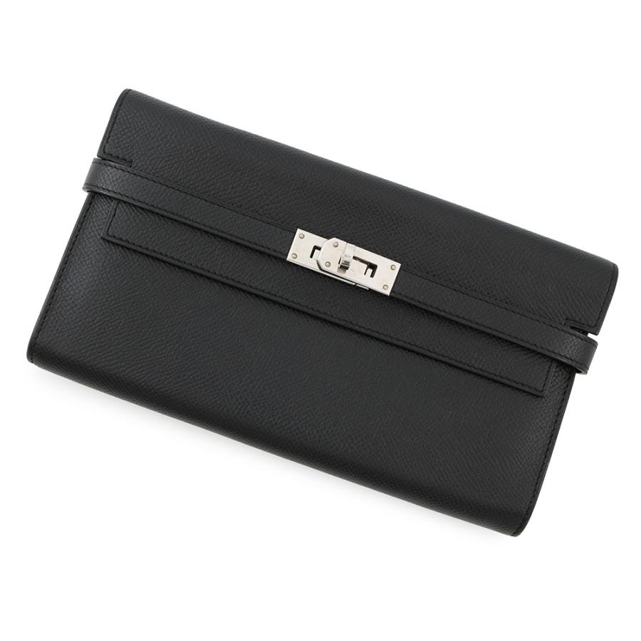 エルメス 長財布 ケリーウォレット ロング ブラック/シルバー金具 