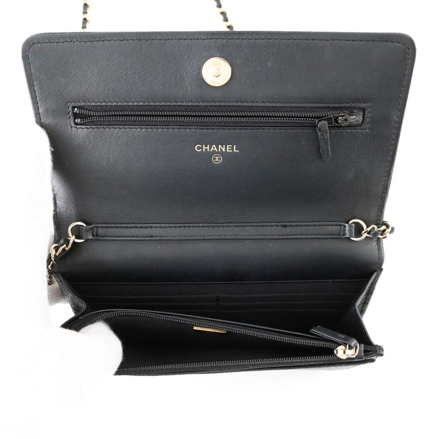 ☆シャネル チェーンウォレット カメリア ココマーク キャビアスキン