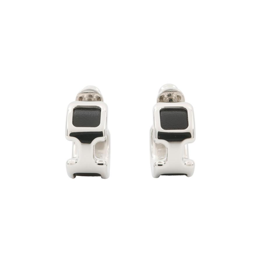 エルメス ピアス オランプPM ブラック/シルバー金具 ボックスカーフ  