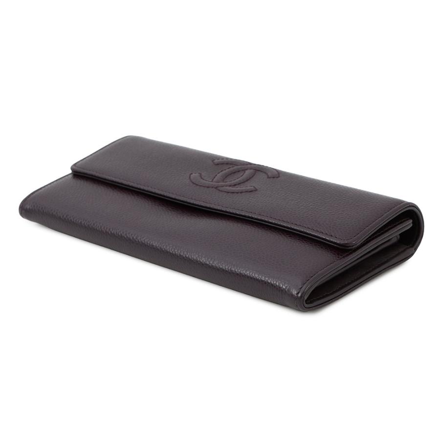 【正規品・美品】CHANEL ココマーク　キャビアスキン　二つ折り長財布 美品】CHANEL ココマーク キャビアスキン がま口 長財布イタリア製