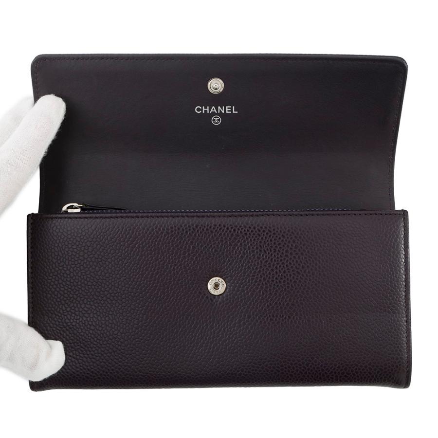 【正規品・美品】CHANEL ココマーク　キャビアスキン　二つ折り長財布 CHANEL シャネル ZIP長財布 二つ折り ココマーク オレンジ キャビア