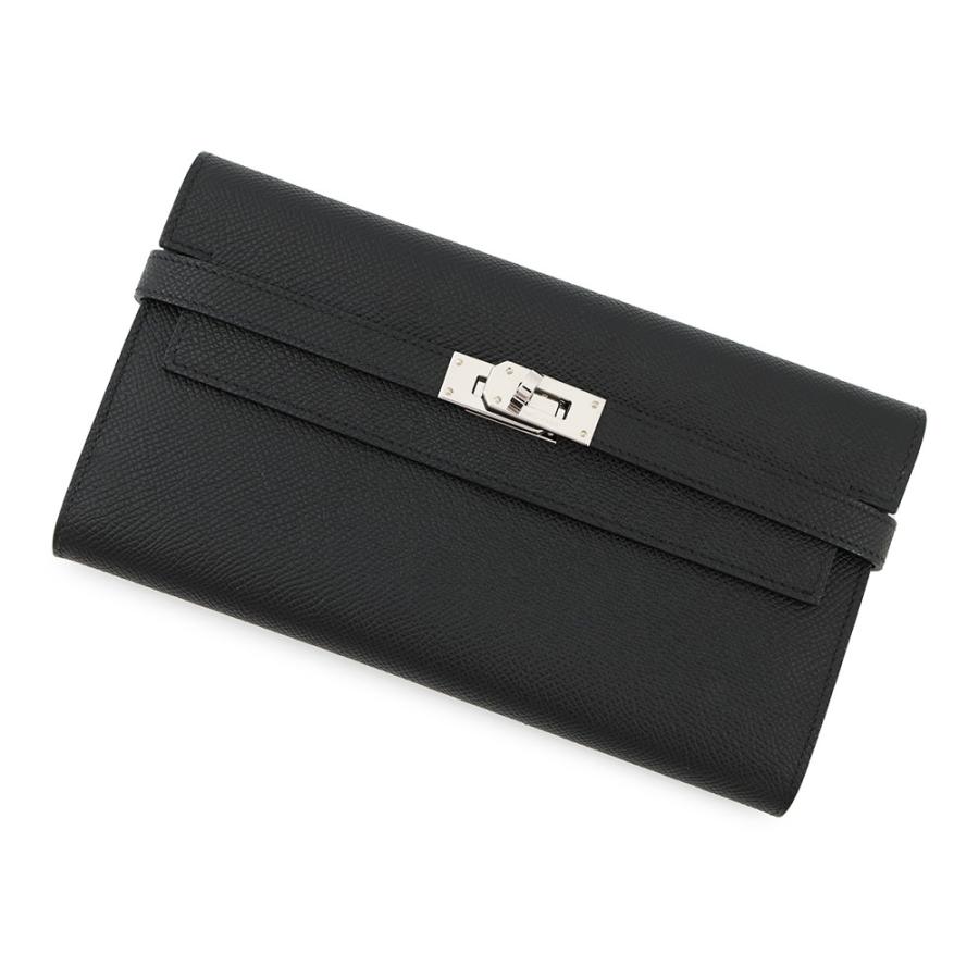 エルメス 長財布 ケリーウォレット ロング ブラック/シルバー金具  