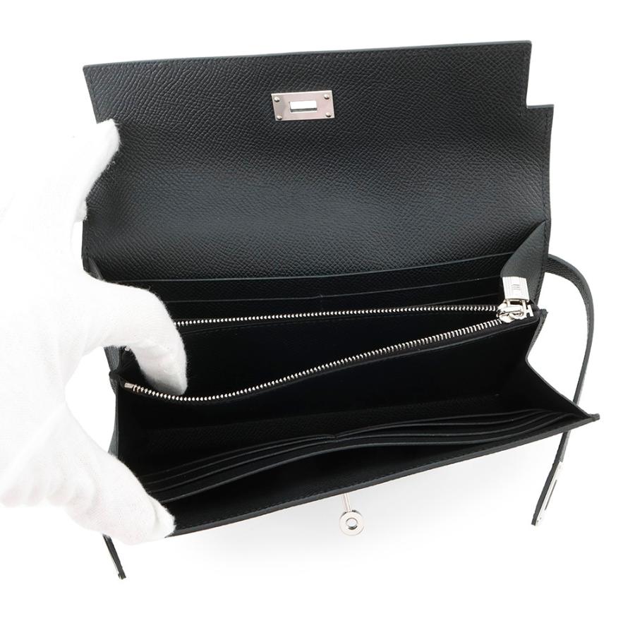 エルメス 長財布 ケリーウォレット ロング ブラック/シルバー金具  