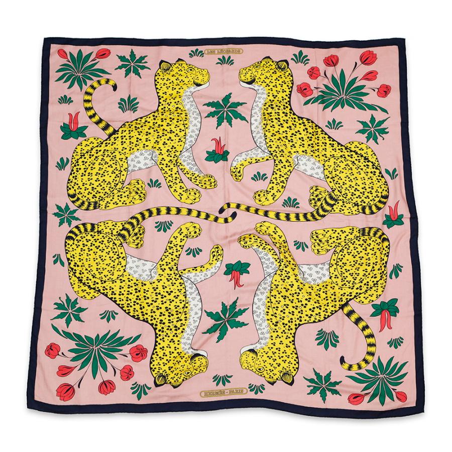 【美品❣】エルメス　カレジェアン カレ140　レオパード 　カシミア　シルク エルメス ストール カレ140 カレジェアン Les Leopards レオパード