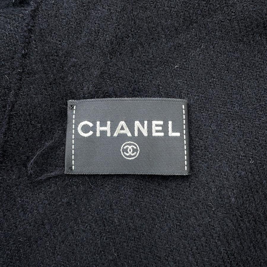 シャネル マフラー ココマーク フェイクパール カシミヤ CHANEL 黒