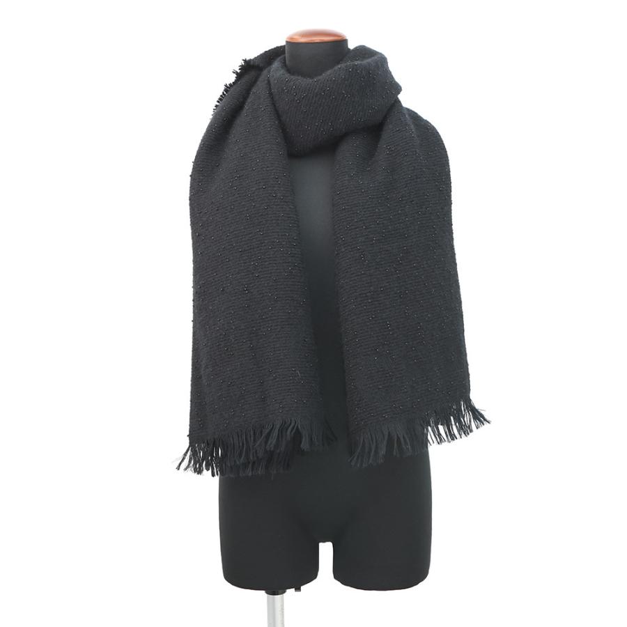 シャネル マフラー ココマーク カシミヤ ビーズ CHANEL ストール 黒