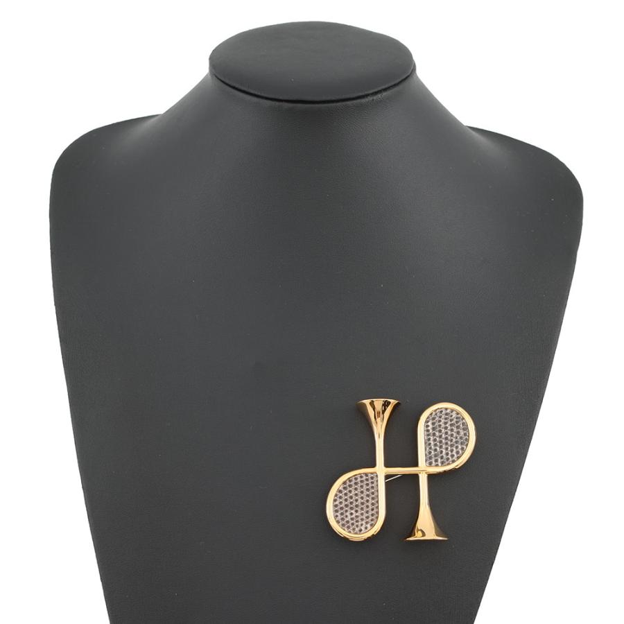 HERMES コルH ゴールド/ブラック　リザード エルメス ブローチ コルH リザード HERMES アクセサリー : GALLERY