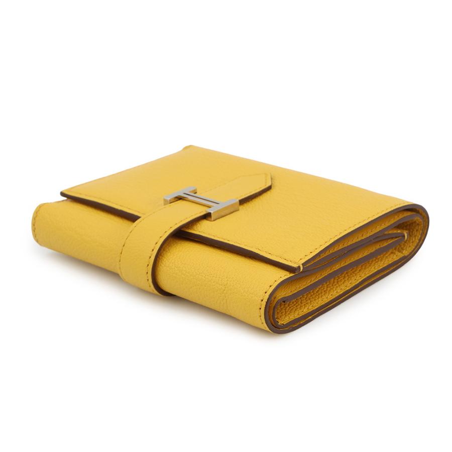 エルメス 三つ折り財布 ベアンコンビネ ジョーヌアンブル/シルバー金具 シェブルミゾル W刻印 HERMES 財布 【安心保証】の画像
