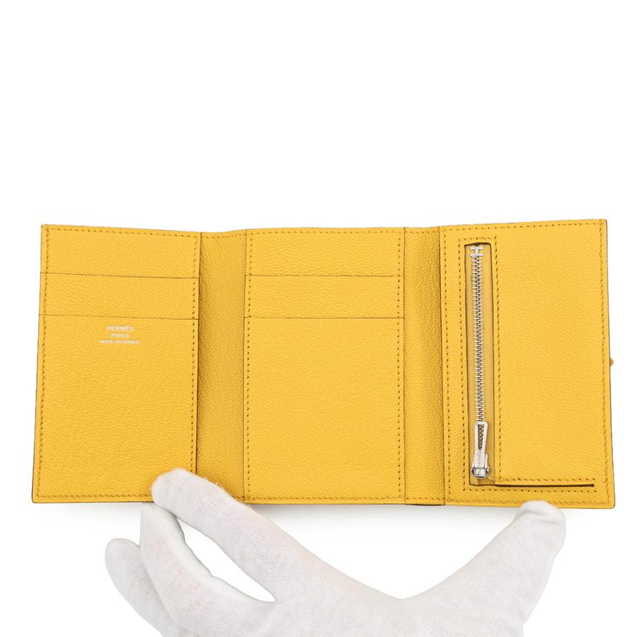 エルメス 三つ折り財布 ベアンコンビネ ジョーヌアンブル/シルバー金具 シェブルミゾル W刻印 HERMES 財布 【安心保証】の画像