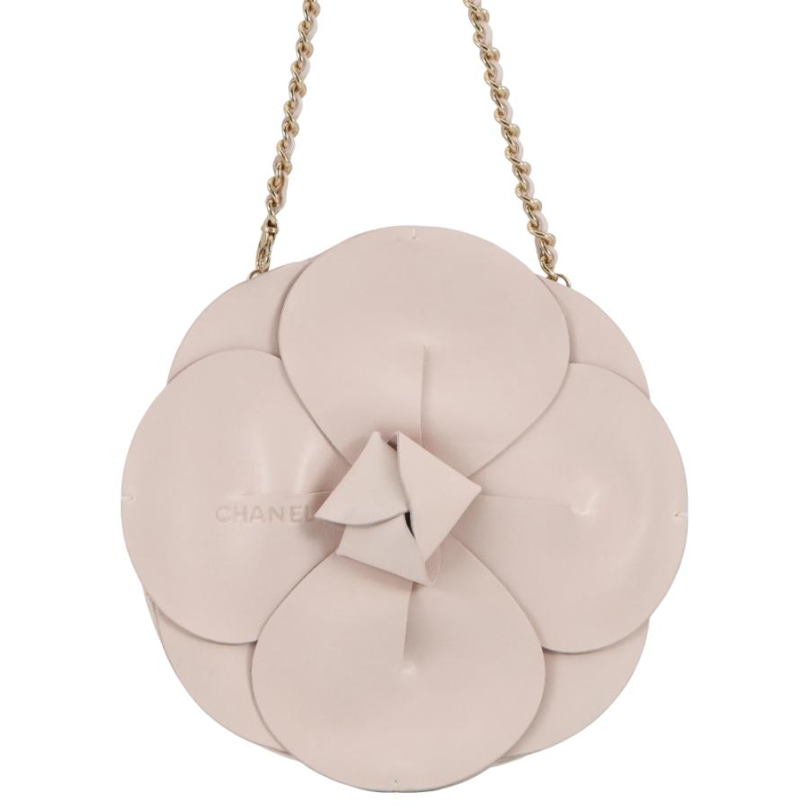 シャネル チェーンポシェット カメリア ココマーク サテン ラムスキン