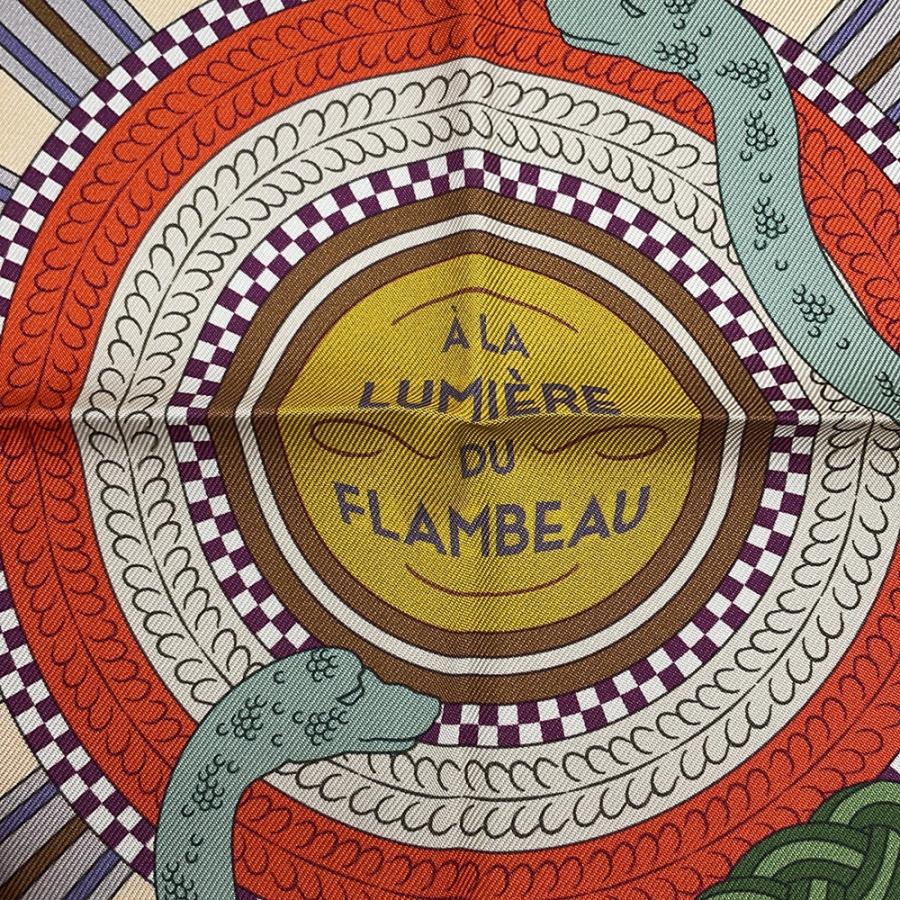 エルメス スカーフ カレ90 ダブルフェイス たいまつの光 A la Lumiere du Flambeau HERMES シルク 2024春夏の画像