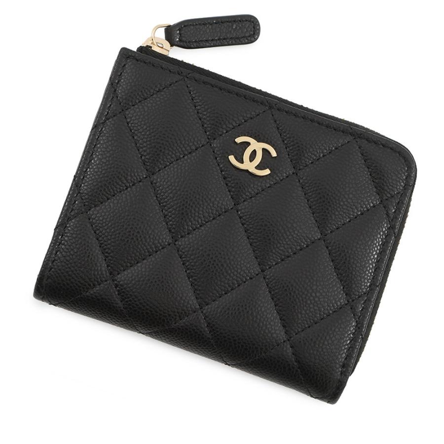 シャネル コインケース マトラッセ ココマーク キャビアスキン L字