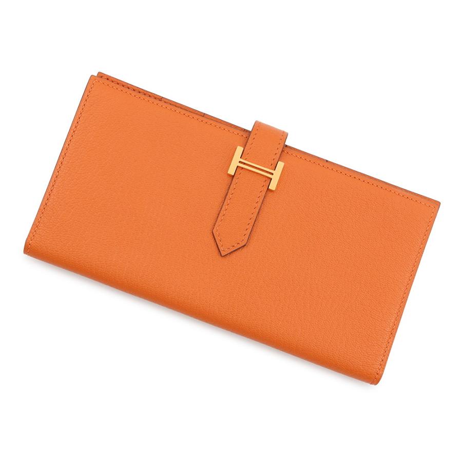 エルメス 長財布 ベアンスフレ オレンジ/ゴールド金具 シェブルミゾル