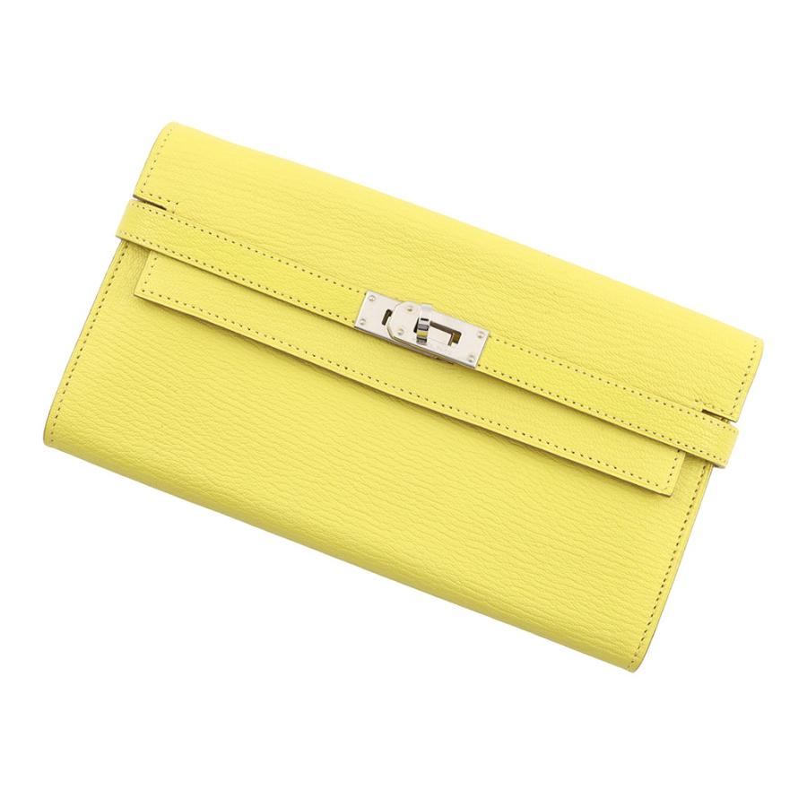 エルメス 長財布 ケリーウォレット ロング ライム/シルバー金具