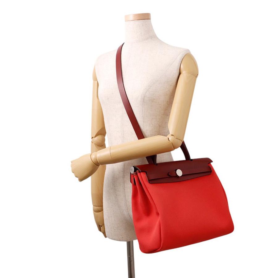 エルメス エールバッグジップPM ルージュセリエ/シルバー金具 トワルオフィシエ/ボックスカーフ B刻印 エルメス エールバッグジップPM ルージュセリエ/シルバー金具 トワル