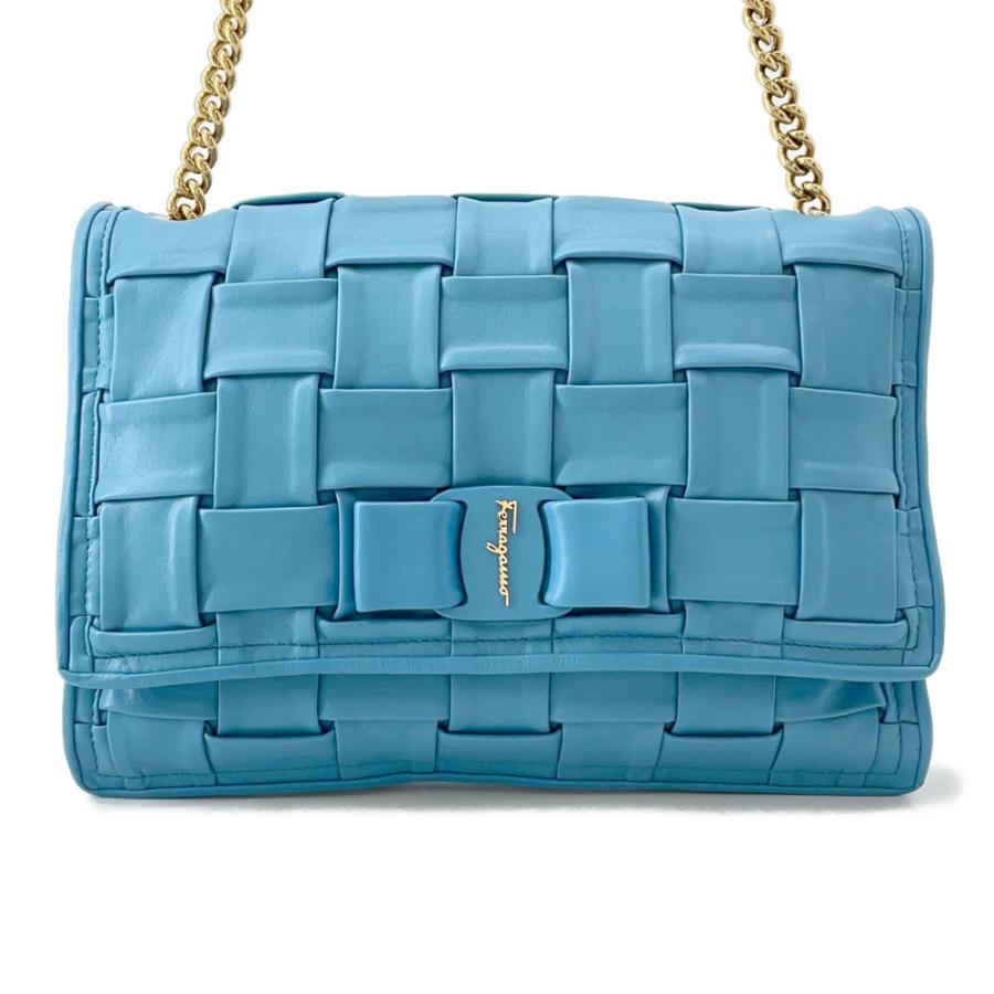 フェラガモ チェーンショルダーバッグ VIVA BOW ヴァラリボン レザー