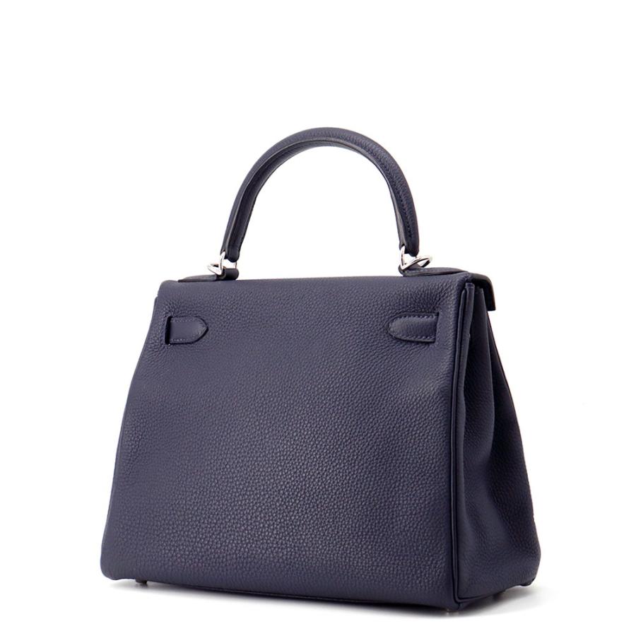エルメス ハンドバッグ ケリー28 内縫い ブルーニュイ/シルバー金具