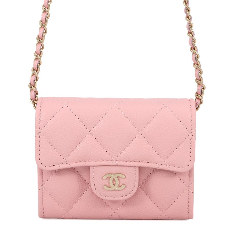 シャネル ミニチェーンウォレット カードケース マトラッセ キャビア