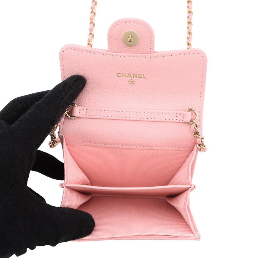 シャネル ミニチェーンウォレット カードケース マトラッセ キャビア