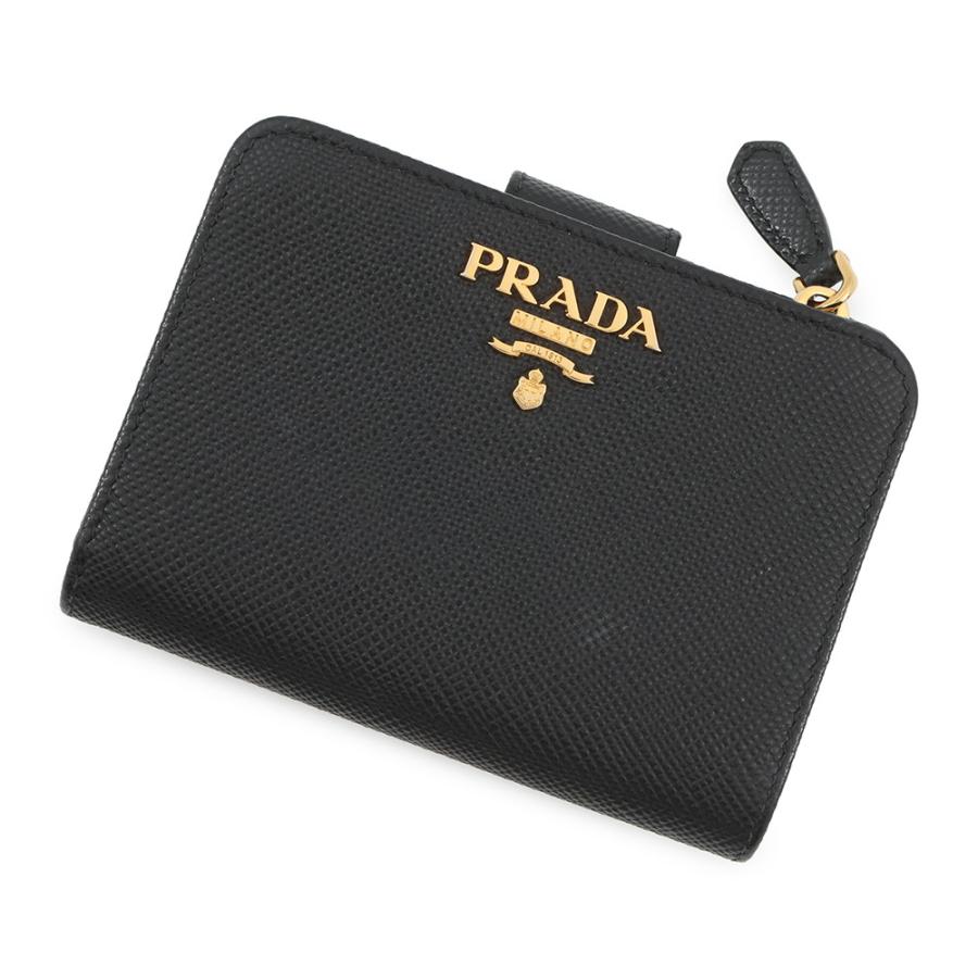プラダ 二つ折り財布 ロゴ レザー 1ML018 PRADA 黒 【安心保証