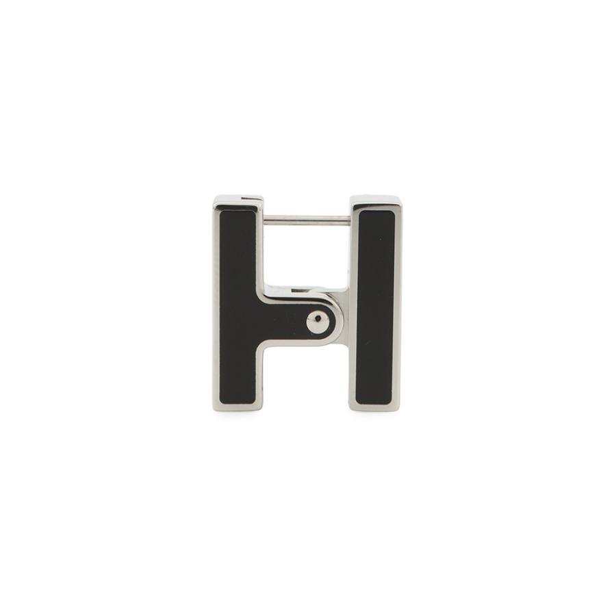 エルメス ピアス シングル H ブラック/シルバー金具 HERMES
