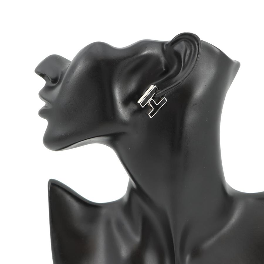 エルメス ピアス シングル H ブラック/シルバー金具 HERMES