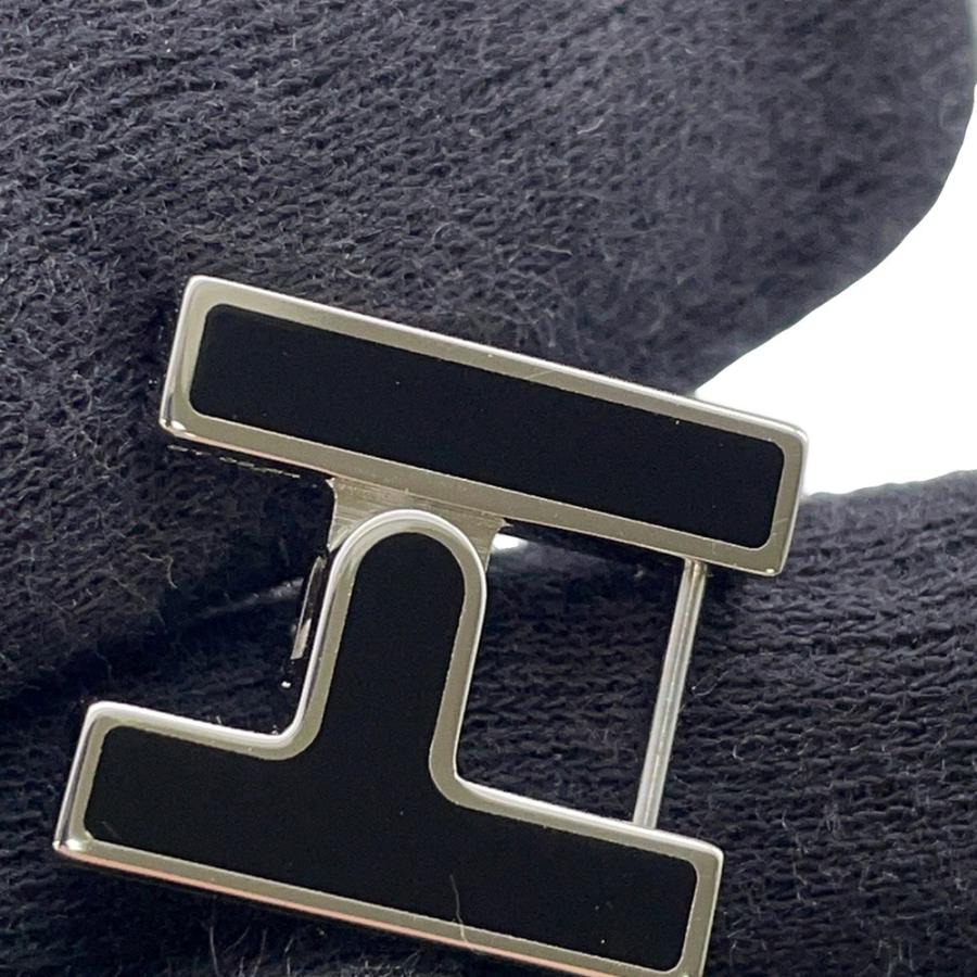 エルメス Hロゴ ピアス 片耳用 シルバー ブラック シングル エルメス ピアス シングル H ブラック/シルバー金具 HERMES