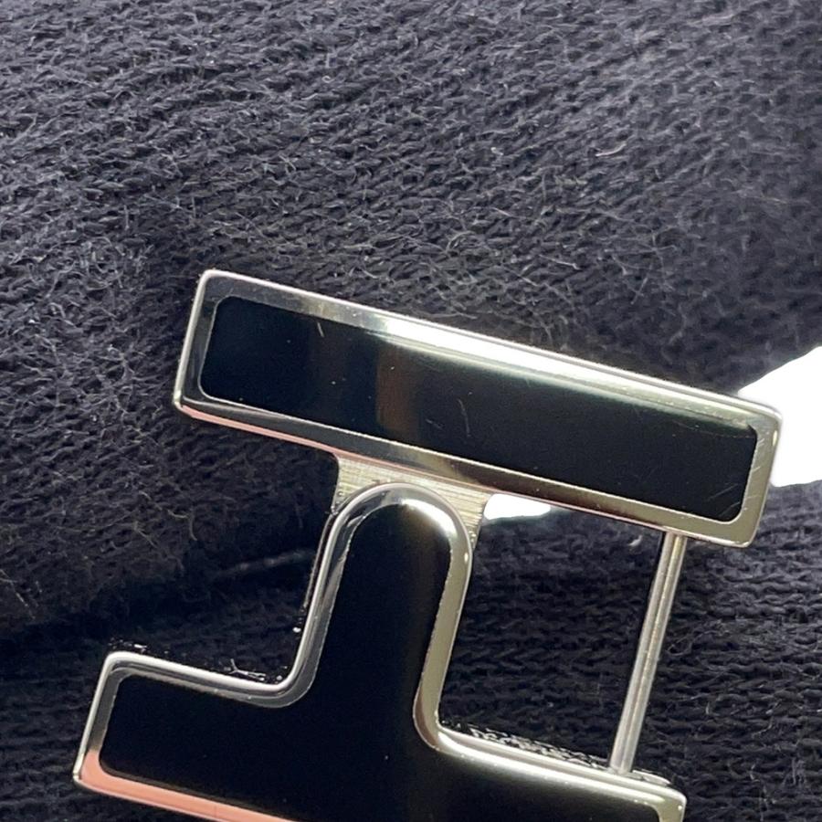 エルメス ピアス シングル H ブラック/シルバー金具 HERMES