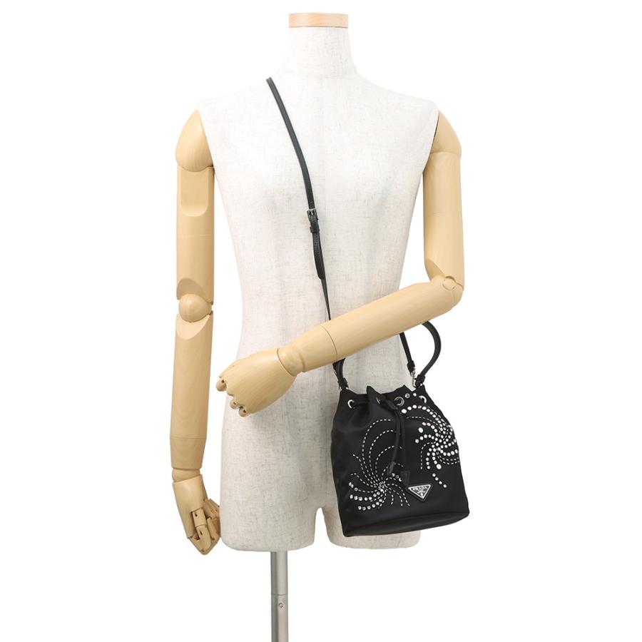 プラダ ハンドバッグ 巾着バッグ ラインストーン スタッズ ビーズ ナイロン 1BE067 PRADA 2ｗayショルダーバッグ 黒_4