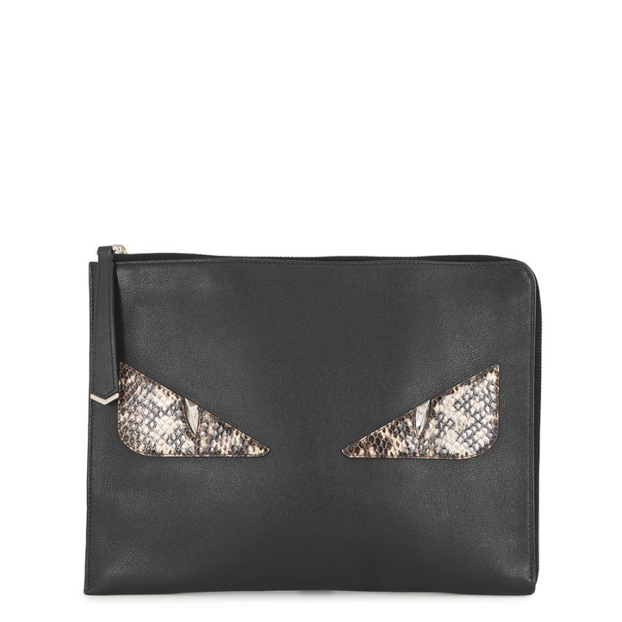 FENDI クラッチバッグ ブラック/スネーク柄 フェンディ クラッチバッグ バグズ モンスター レザー パイソン 8M0370