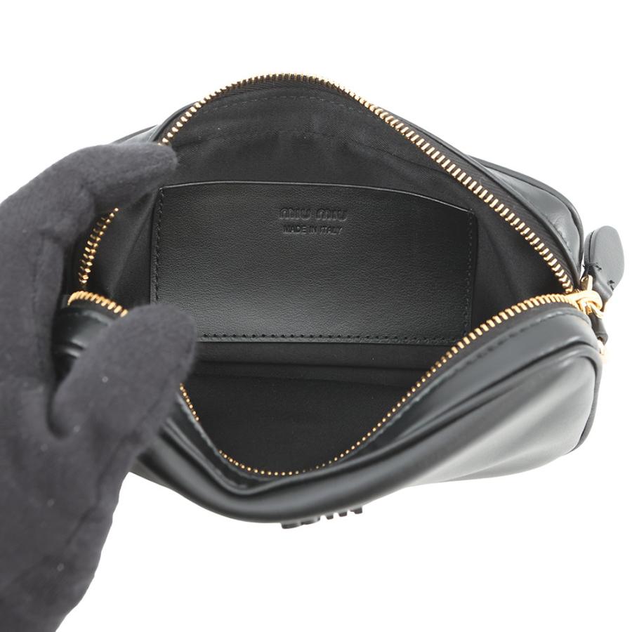 ミュウミュウ ウエストポーチ ロゴ レザー MiuMiu ボディバッグ 黒
