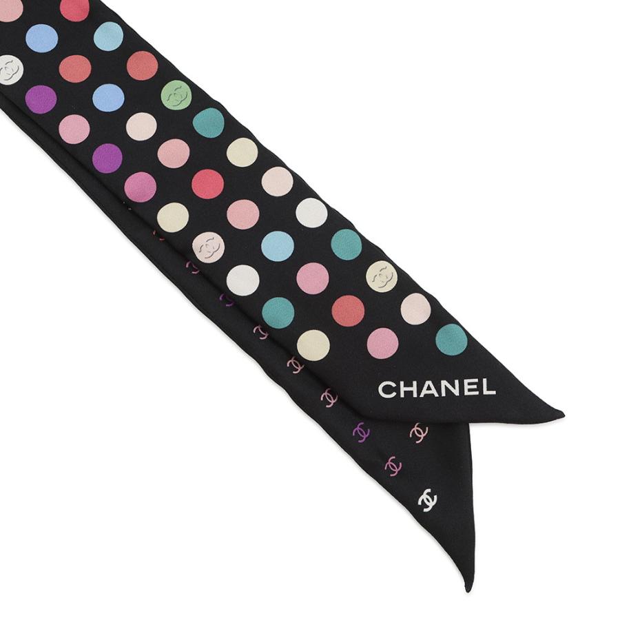 シャネル スカーフ ココマーク 総柄 ドット シルク CHANEL 黒 【安心