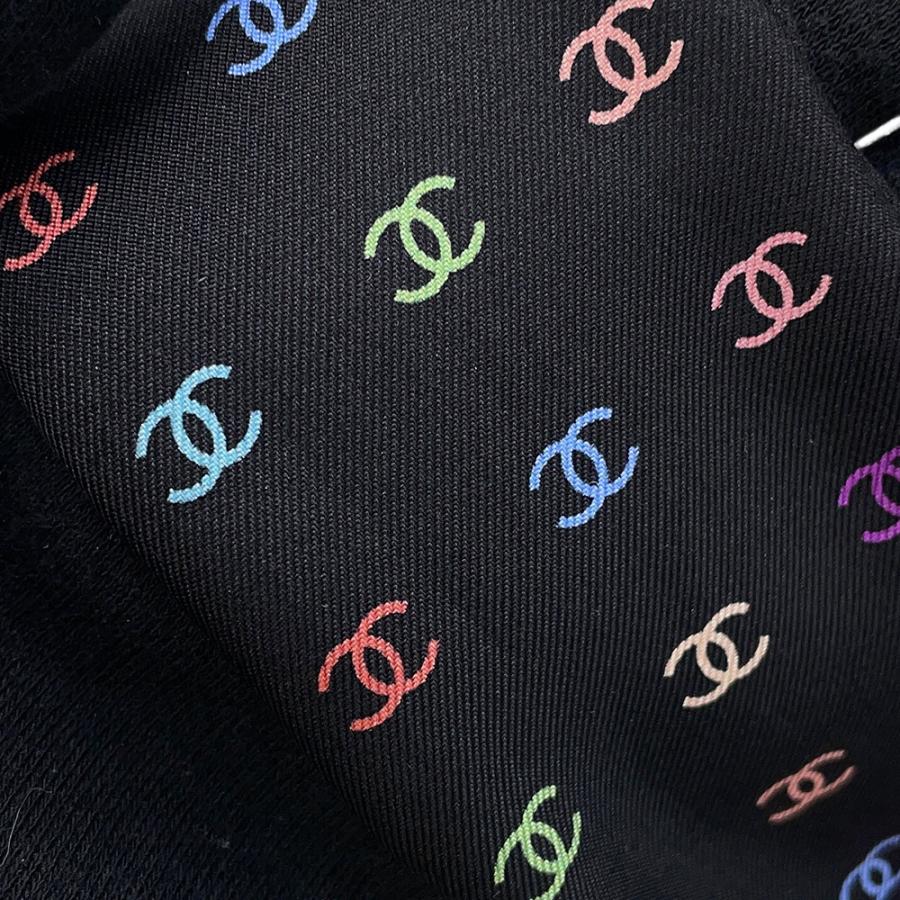 CHANEL シャネル スカーフ ココマーク 総柄 ブラック 大判 上品 シャネル スカーフ ココマーク 総柄 ドット シルク CHANEL 黒 【安心