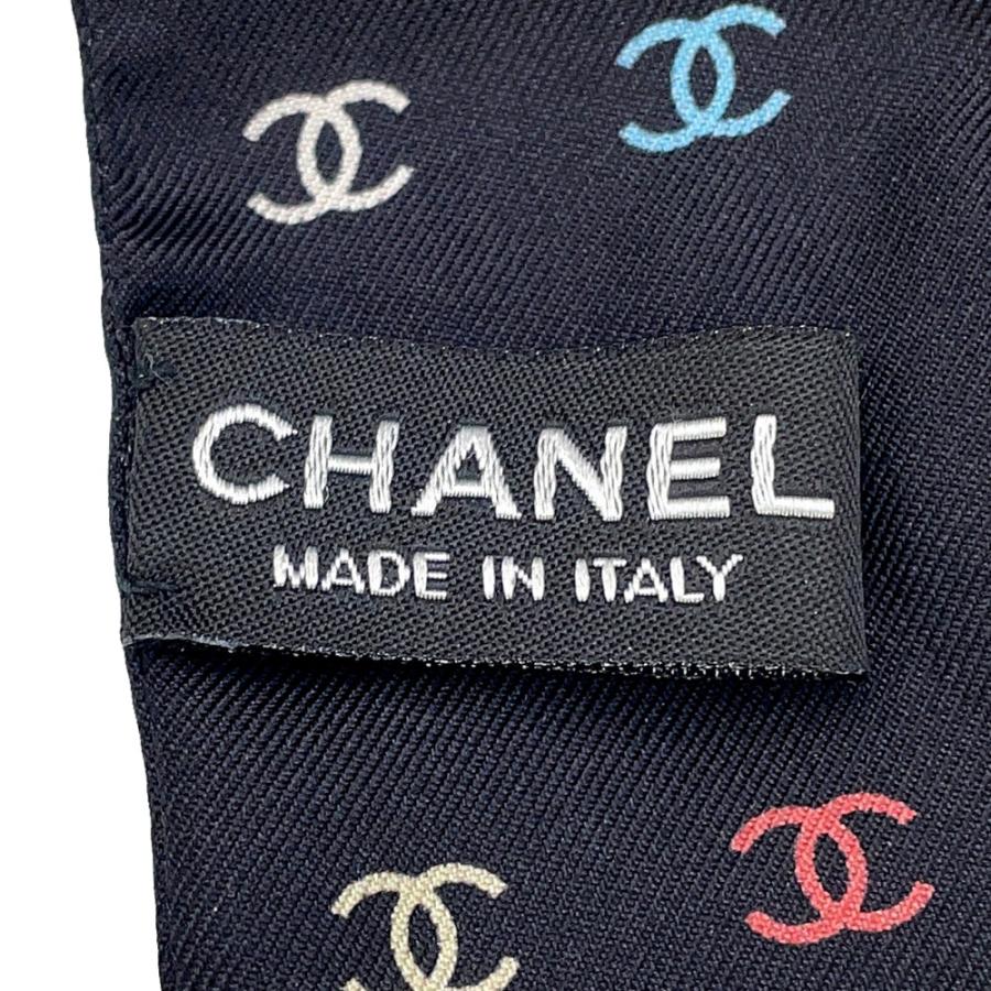 シャネル スカーフ ココマーク 総柄 ドット シルク CHANEL 黒 【安心
