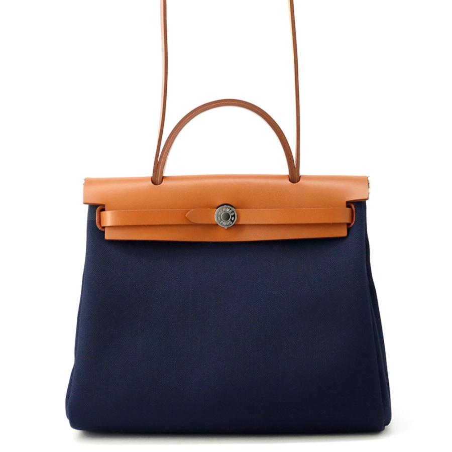 エルメス エールバッグジップPM ネイビー/ナチュラル/シルバー金具