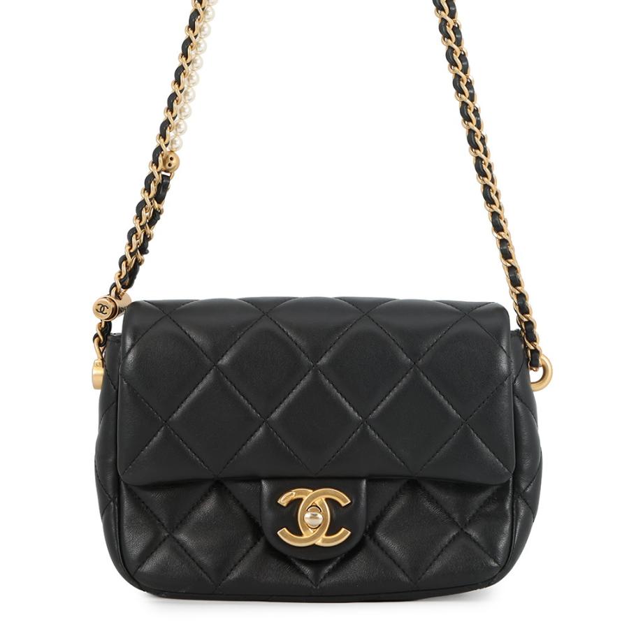 シャネル チェーンショルダーバッグ ミニマトラッセ フェイクパール ラムスキン AS2855 CHANEL バッグ 2ｗay 黒 シャネル チェーンショルダーバッグ ミニマトラッセ フェイクパール