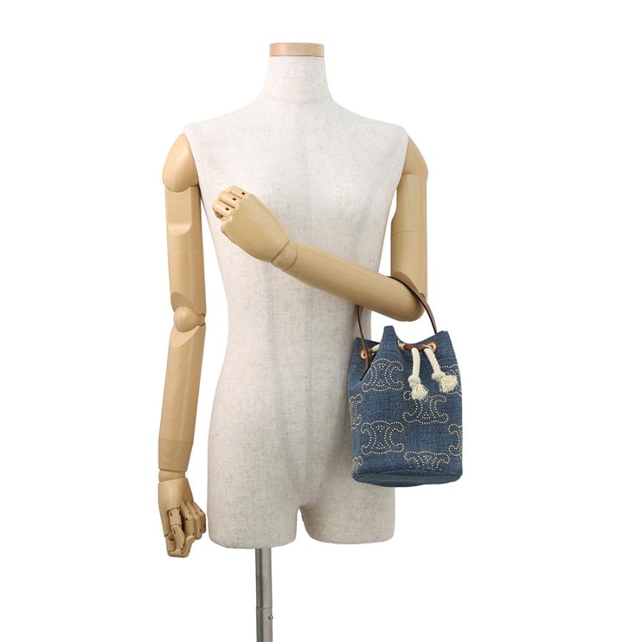 セリーヌ ショルダーバッグ トリオンフ ティーンドローストリング デニム レザー 196532 CELINE 【安心保証】