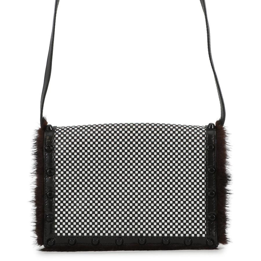 フェンディ ショルダーバッグ チェック スタッズ レザー ファー FENDI 