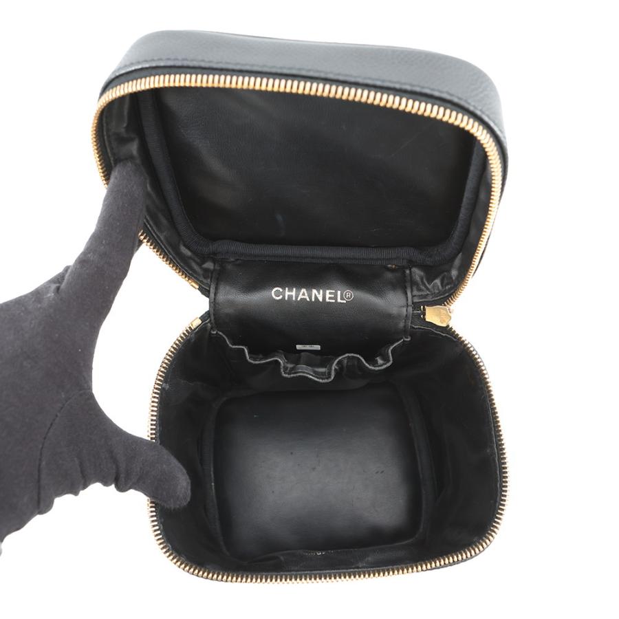シャネル バニティバッグ ココマーク キャビアスキン 縦型 A01998 CHANEL 化粧ポーチ コスメポーチ 黒 【安心保証】