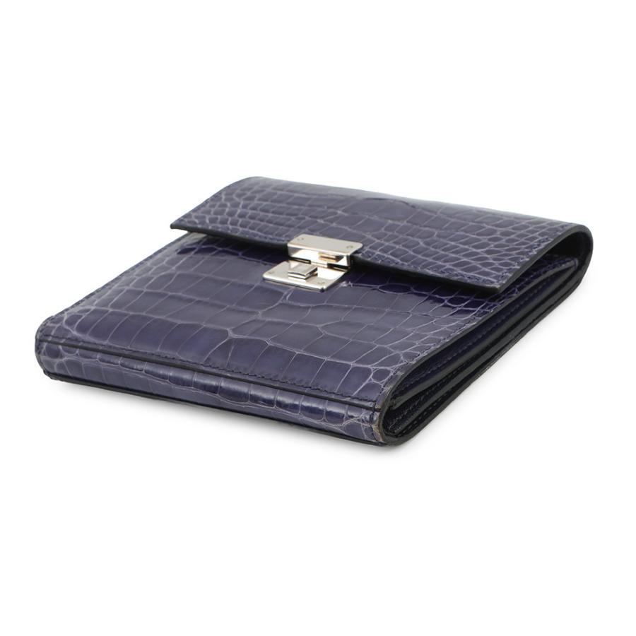 エルメス 三つ折り財布 クリック12 ネイビー/シルバー金具アリゲーターマット Z刻印 財布 【安心保証】の画像