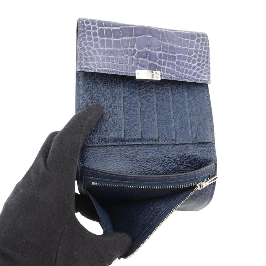 エルメス 三つ折り財布 クリック12 ネイビー/シルバー金具アリゲーターマット Z刻印 財布 【安心保証】の画像