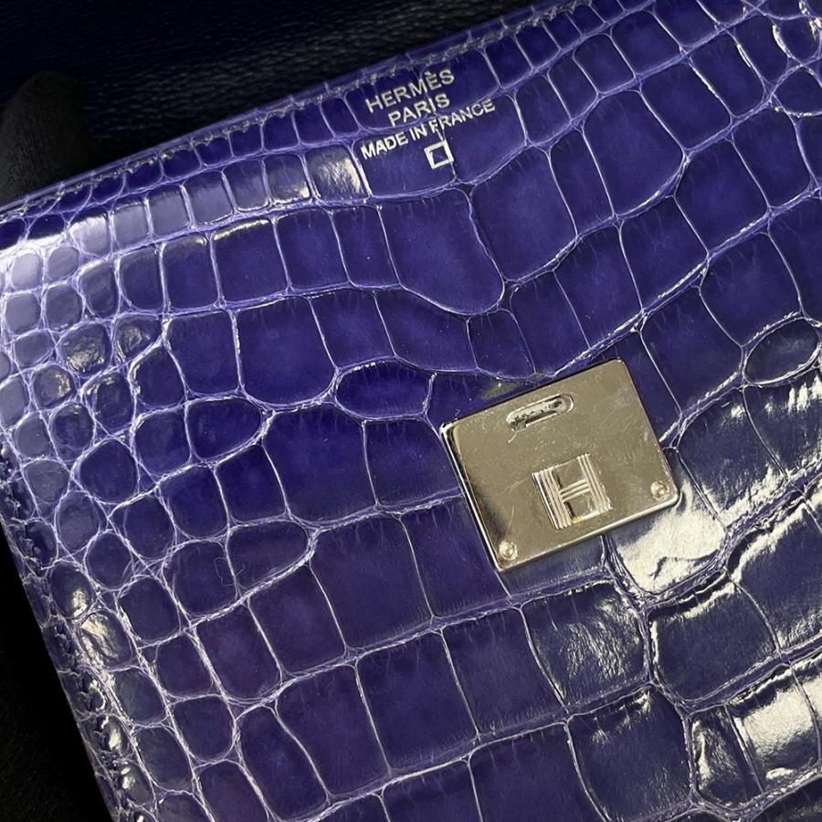 エルメス 三つ折り財布 クリック12 ネイビー/シルバー金具アリゲーターマット Z刻印 財布 【安心保証】の画像