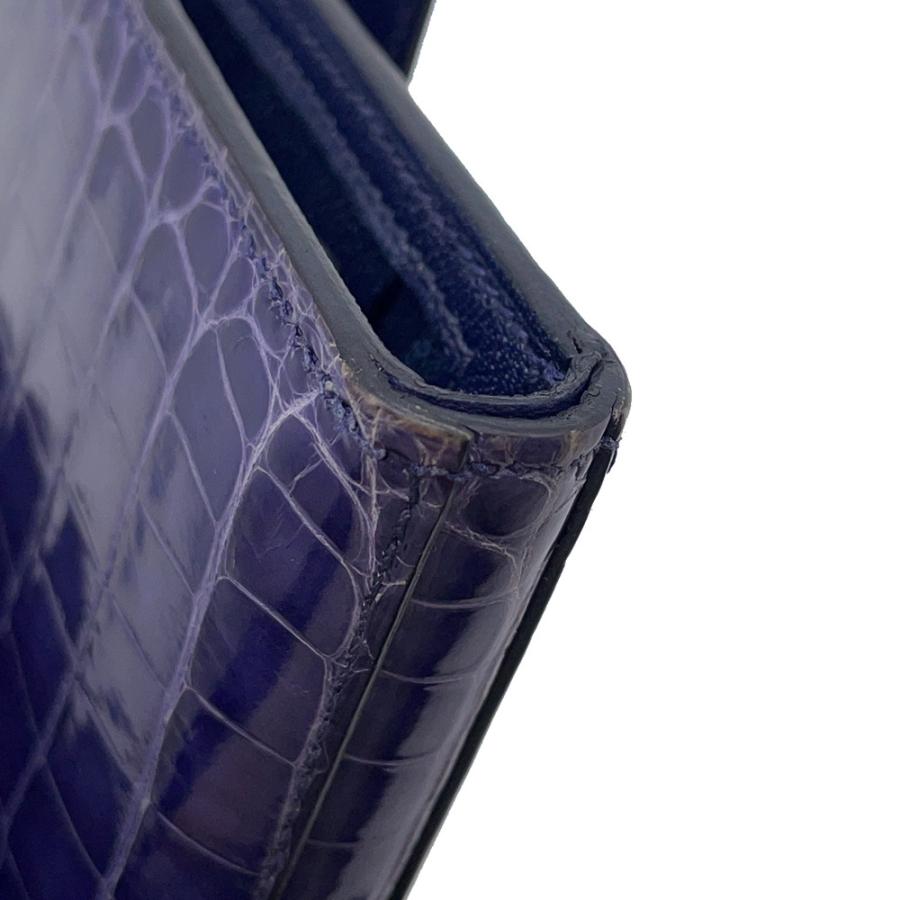 エルメス 三つ折り財布 クリック12 ネイビー/シルバー金具アリゲーターマット Z刻印 財布 【安心保証】の画像