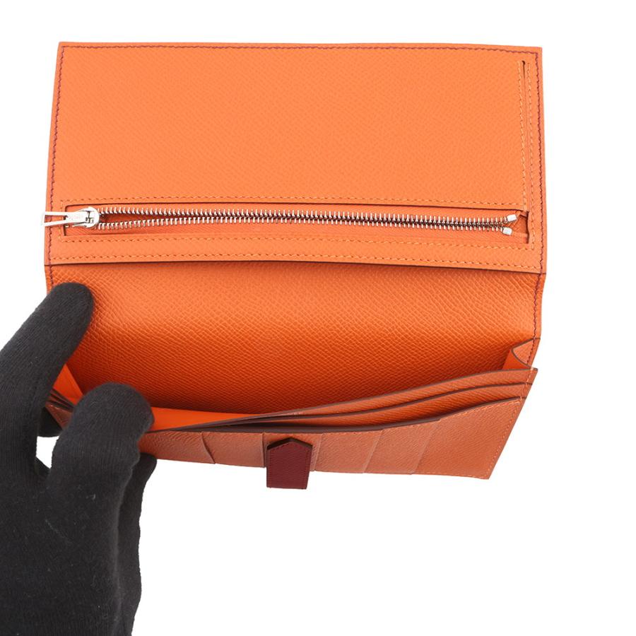 【半期決算セール開催中】 エルメス 長財布 ベアンスフレ ヴェルソ ルビー/オレンジ/シルバー金具 エプソン B刻印 財布_4