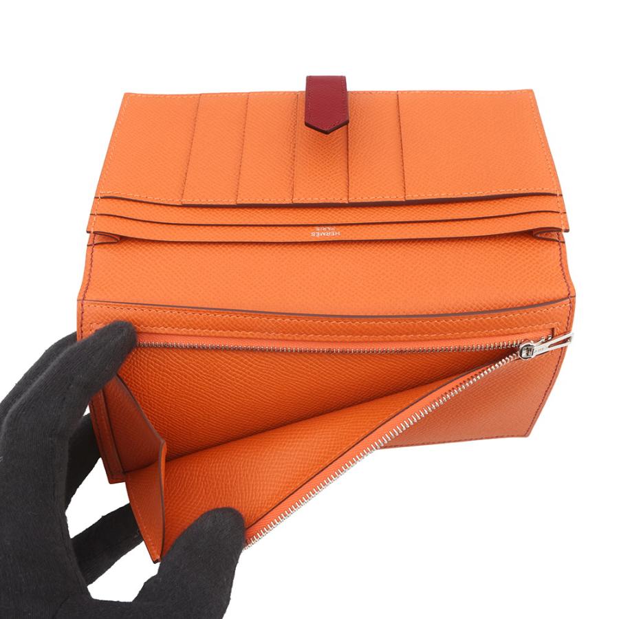 【半期決算セール開催中】 エルメス 長財布 ベアンスフレ ヴェルソ ルビー/オレンジ/シルバー金具 エプソン B刻印 財布_5