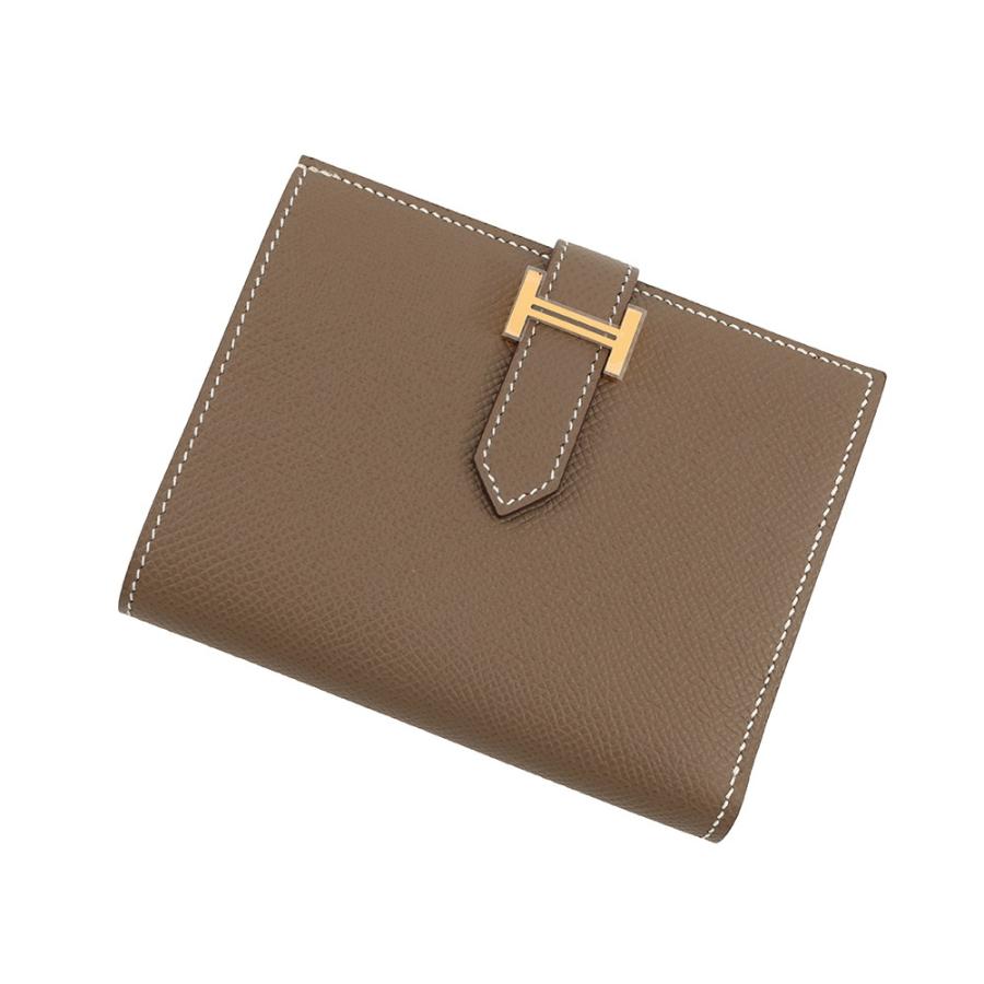 エルメス　ベアン　コンパクト　エトープ　エプソン　ゴールド金具 HERMES（エルメス） ベアンコンパクト エトゥープ ヴォーエプソン
