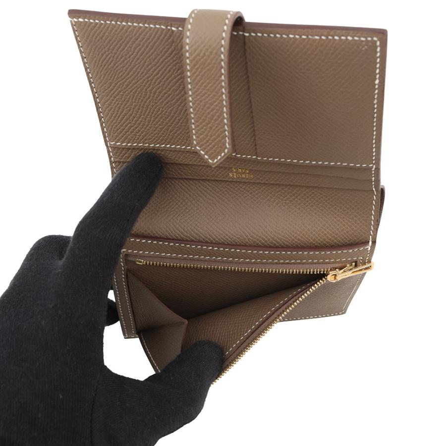 エルメス 二つ折り財布 ベアンコンパクト エトゥープ/ゴールド
