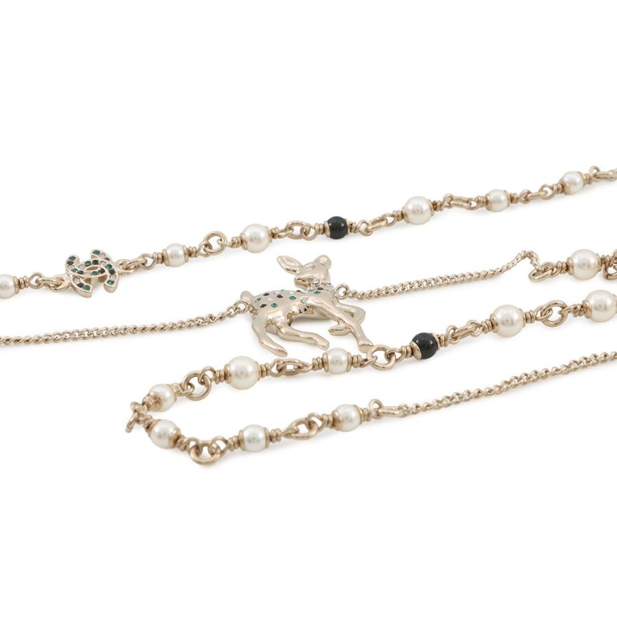 CHANEL VIPノベルティ ツイード ココマーク パール ラインストーン シャネル ノベルティ ココマーク バンビ モチーフ ロングネックレス