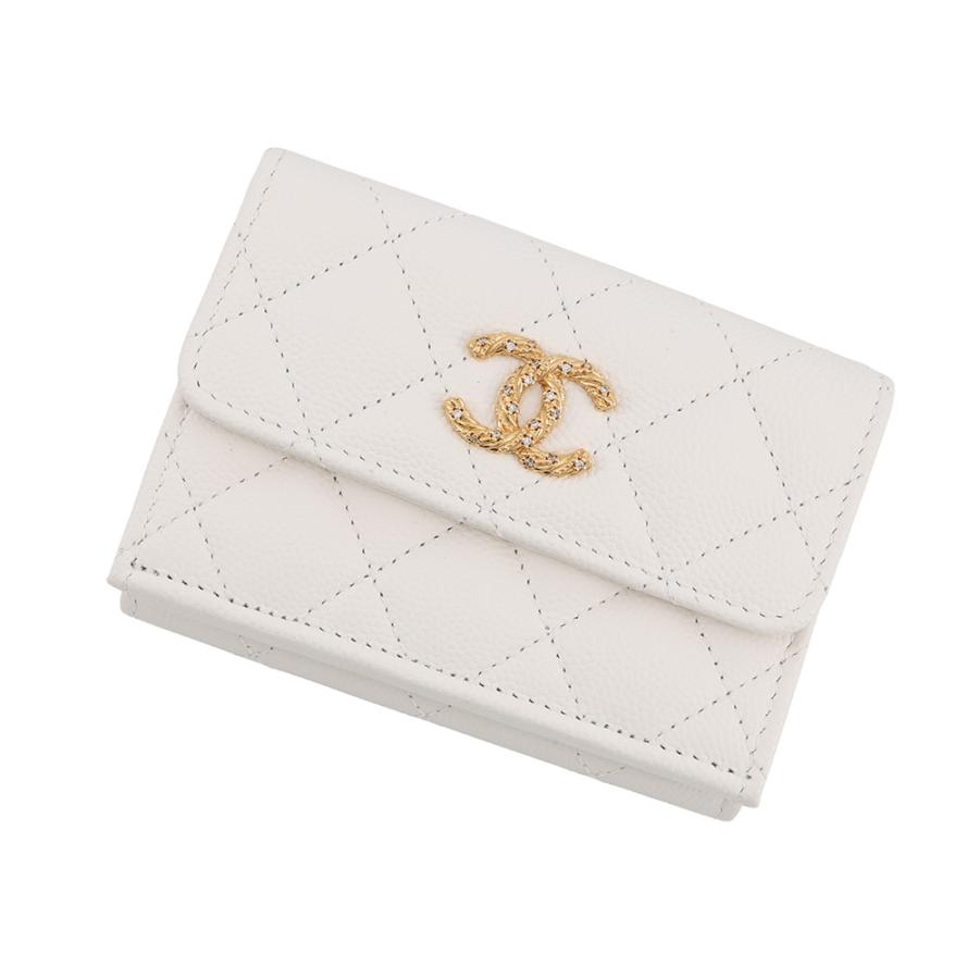 シャネル 三つ折り財布 マトラッセ ココマーク クラシック スモール フラップ ウォレット キャビアスキン AP4564 CHANEL 白 シャネル 三つ折り財布 マトラッセ ココマーク クラシック スモール