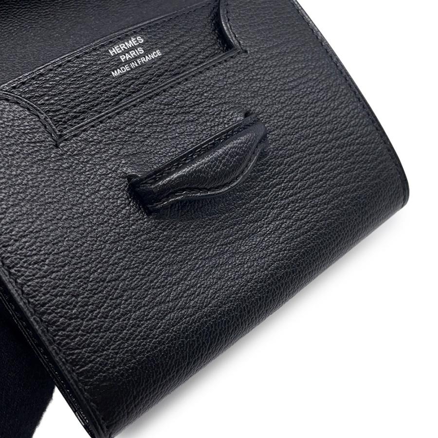 エルメス コインケース ポートフォリオ 1938-12 コンパクト ウォレット ブラック/シルバー金具 シェブルミゾル C刻印 財布 黒の画像